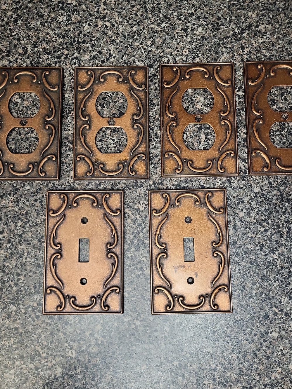 Vintage 2003 LHMC French Lace Wall Plate Covers Bronze Copper Scroll Set of 6